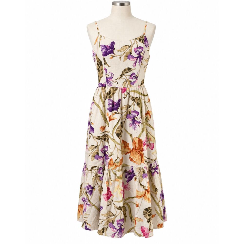 NWT Joie Linen Blend Printed Floral Midi Cottagecore Boho Dress Size Medium